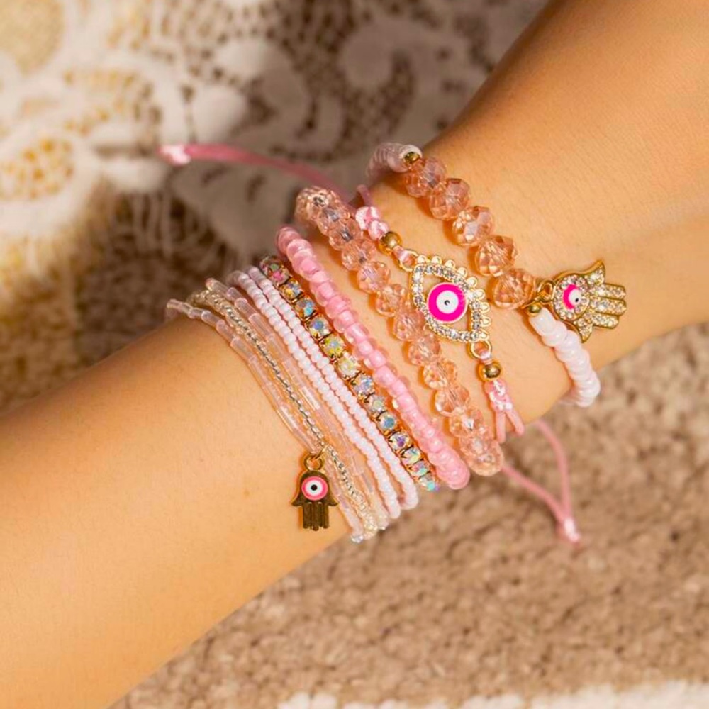 9pcs/set Evil Eye Design Beaded Bracelet